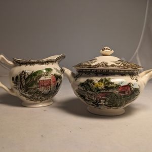 The Friendly Village by Johnson Brothers Creamer and Sugar Bowl, Made in England